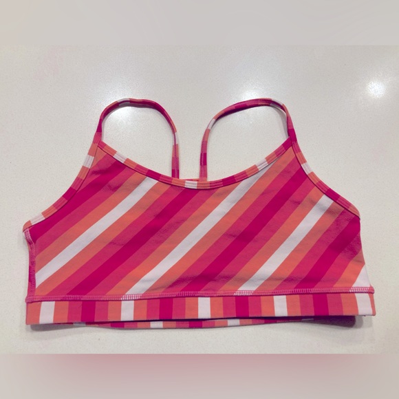 Lululemon flow Y bra size 6 striped pink, orange, white EUC - Picture 6 of 7
